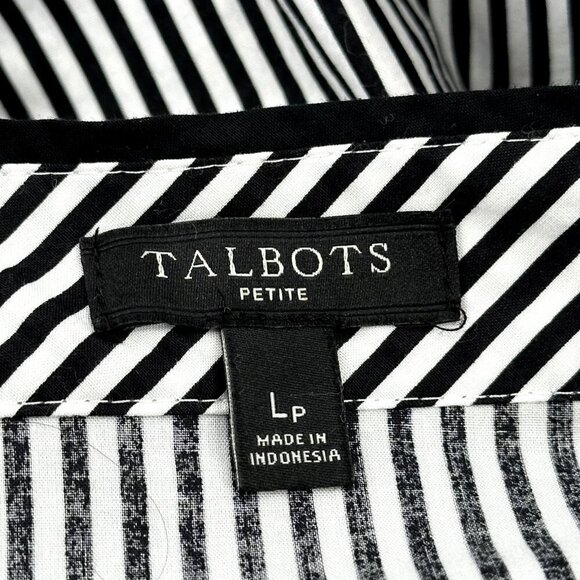 TALBOTS Blouse Womens Petite Large Black White Striped Long Sleeve Side Zip Top - Picture 2 of 7